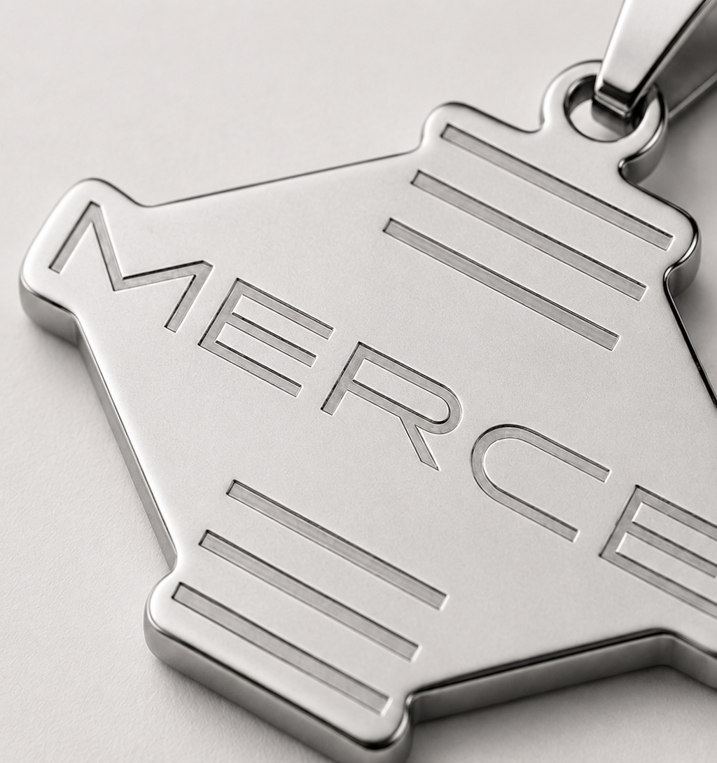 MERCÉ Ligne Pendant lifestyle — silver pendant tabletop still life cinematic