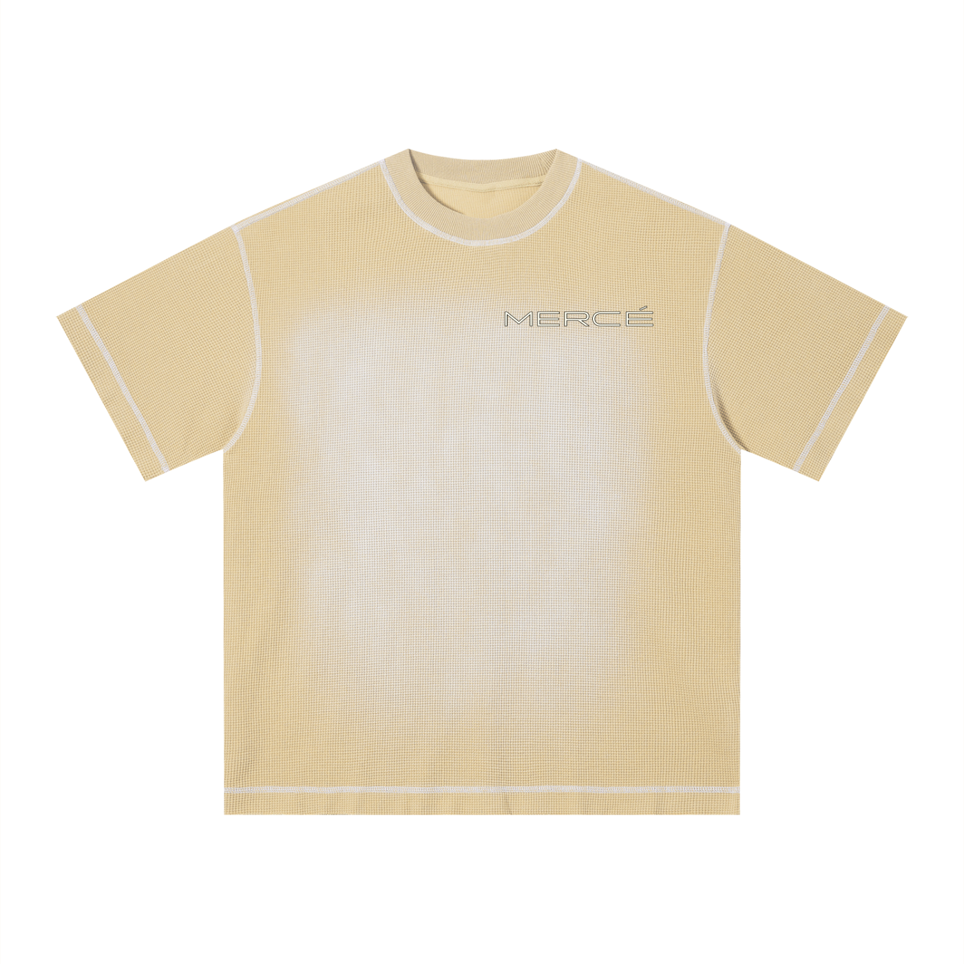 MERCÉ  Sand Sunfade Waffle Tee front view — sun-faded waffle knit boxy t-shirt luxury menswear