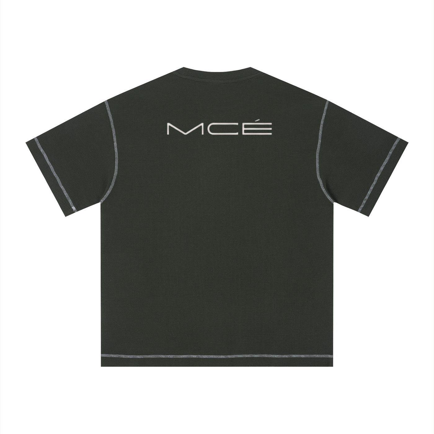 MERCÉ Sunfade  grey green Waffle Tee back view — waffle knit boxy oversized silhouette