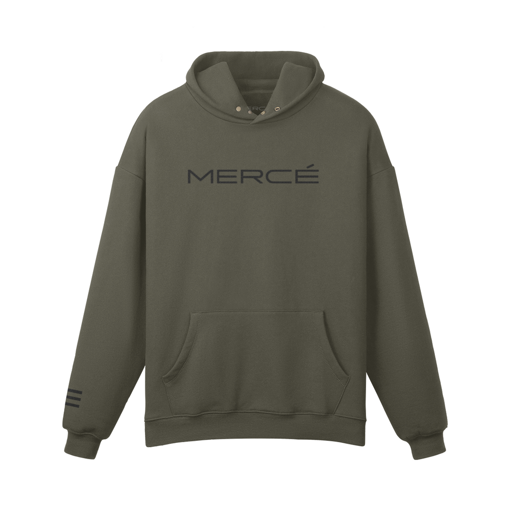MERCÉ Snap Brush Hoodie in heather gray with oversized heavyweight silhouette
