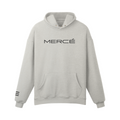  MERCÉ Snap Brush Hoodie in heather gray with bronze snap collar and heavyweight brushed cotton