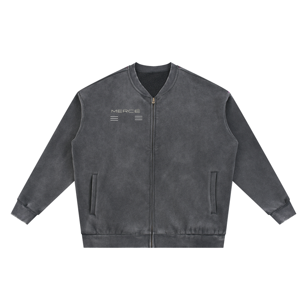 MERCÉ Vintage Fleece Varsity jacket in washed fleece with luxury silhouette