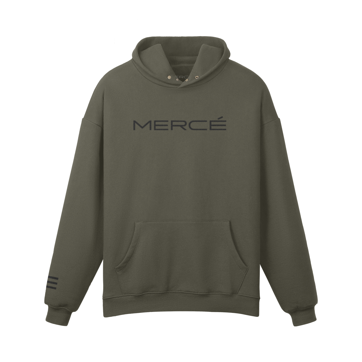 MERCÉ Snap Brush Hoodie in heather gray with oversized heavyweight silhouette